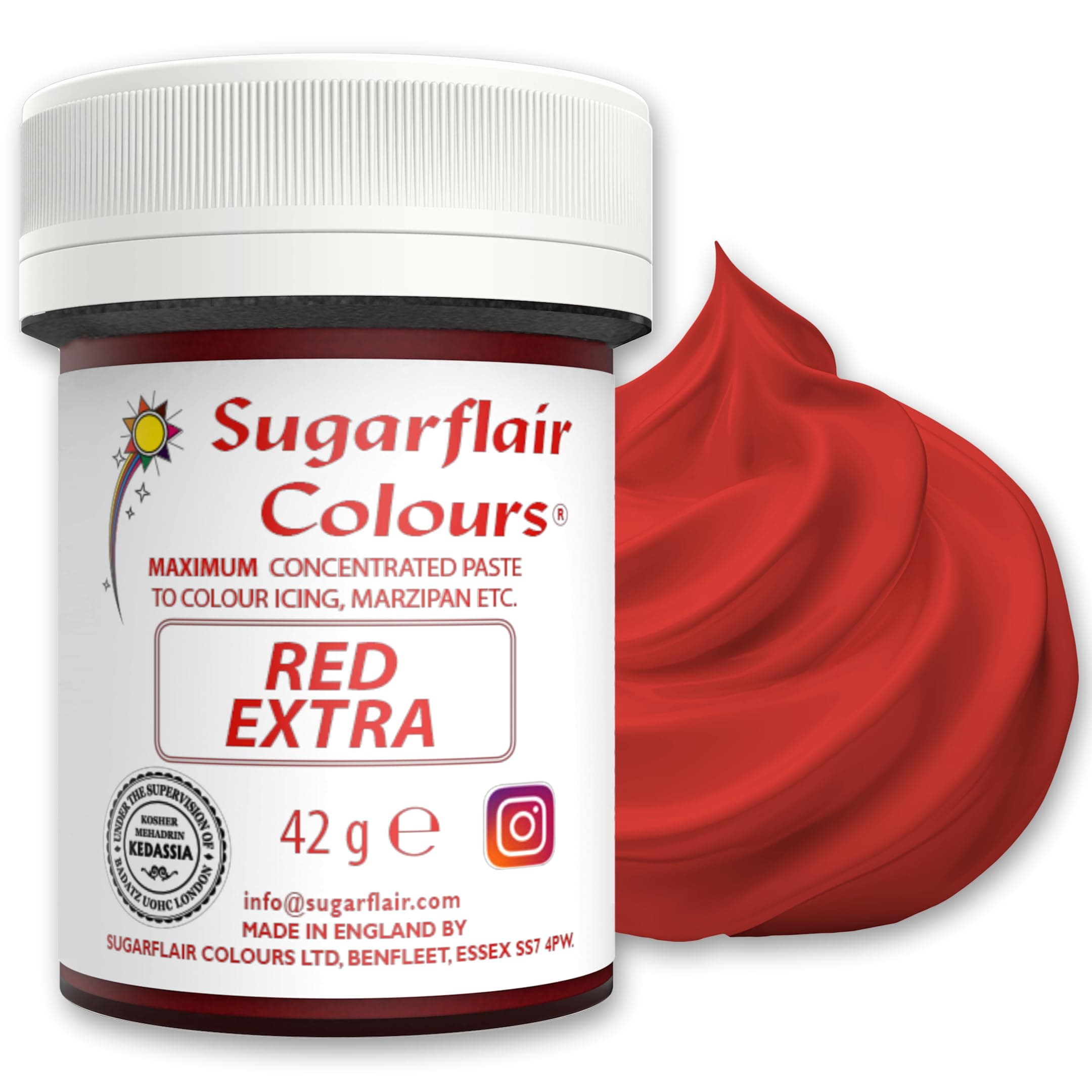 Sugarflair Red Extra Food Colouring Paste 42g - Maximum Concentrated Paste Food Dye for Cake Decorating, Fondant, Buttercream, Cake Batter and More - Vegan, Kosher, Bake-Stable