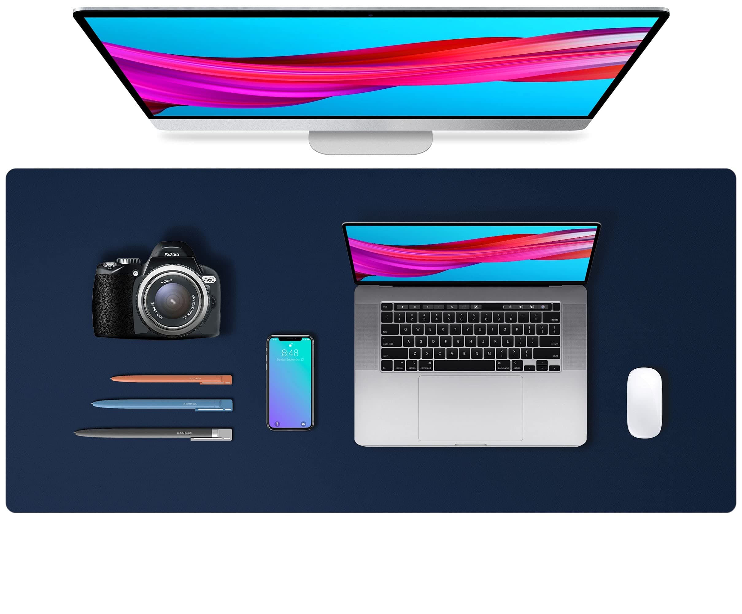 Aothia Leather Desk Protector, Office Mat, Non-Slip PU Leather Blotter, Waterproof Writing Pad for Office and Home (91cm x 43cm, Dark Blue)