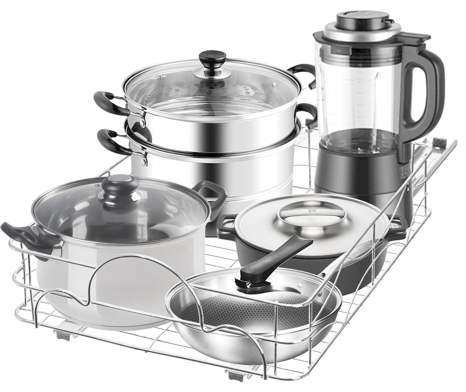 YOUEON Pull Out Cabinet Organizer, 42 x 32 x 8 cm Heavy Duty Pull Out Drawers for Kitchen, Requires at Least a 33 cm Cabinet Opening, Chrome Finish