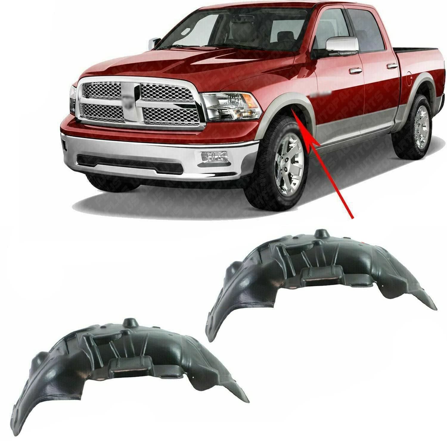 Front Splash Shield Inner Fender Liner Rear Section Left Driver & Right Passenger Side For 2009-2012 Dodge Ram 1500 Direct 68285577AA 68110687AD 68110686AE CH1248152 CH1249152