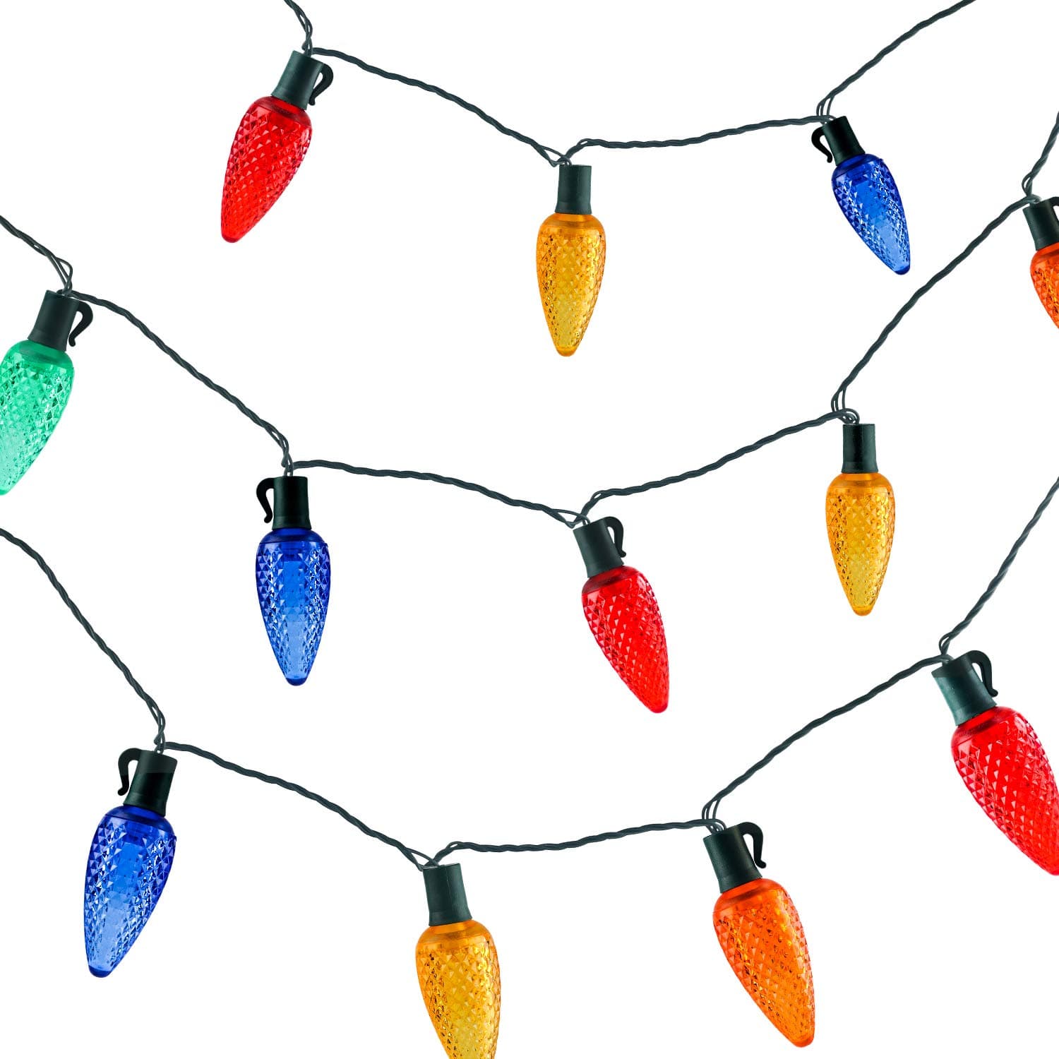 C9 Christmas Lights Colored,17ft 25led Roofline Light String for Patio,Tree,Garden,Party Wedding Holiday,Green Wire,UL Listed,82 Sets CONNECTABLE,Two-Year-Warranty