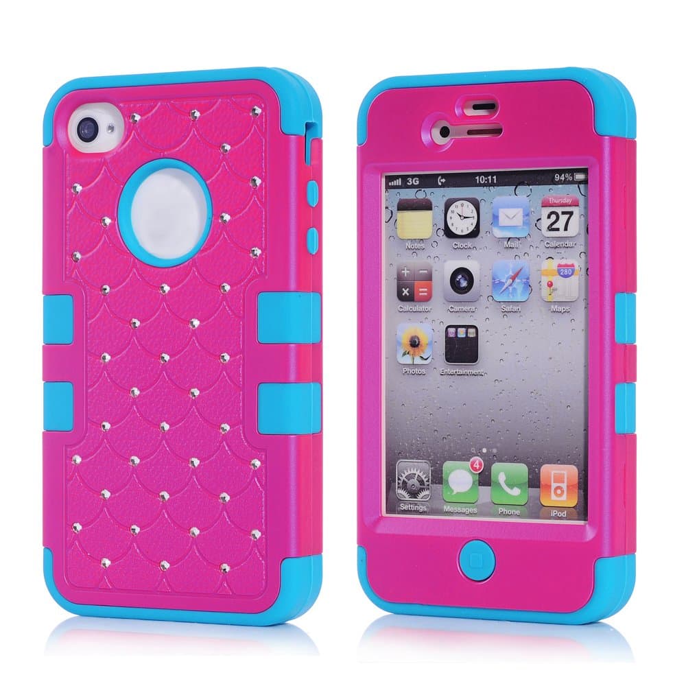 iPhone 4S Case, iPhone 4 Case, AUMIAU Dual Layer Hybrid Shockproof Gel Rhinestone Bling Armor Defender Case for Apple iPhone 4/4S