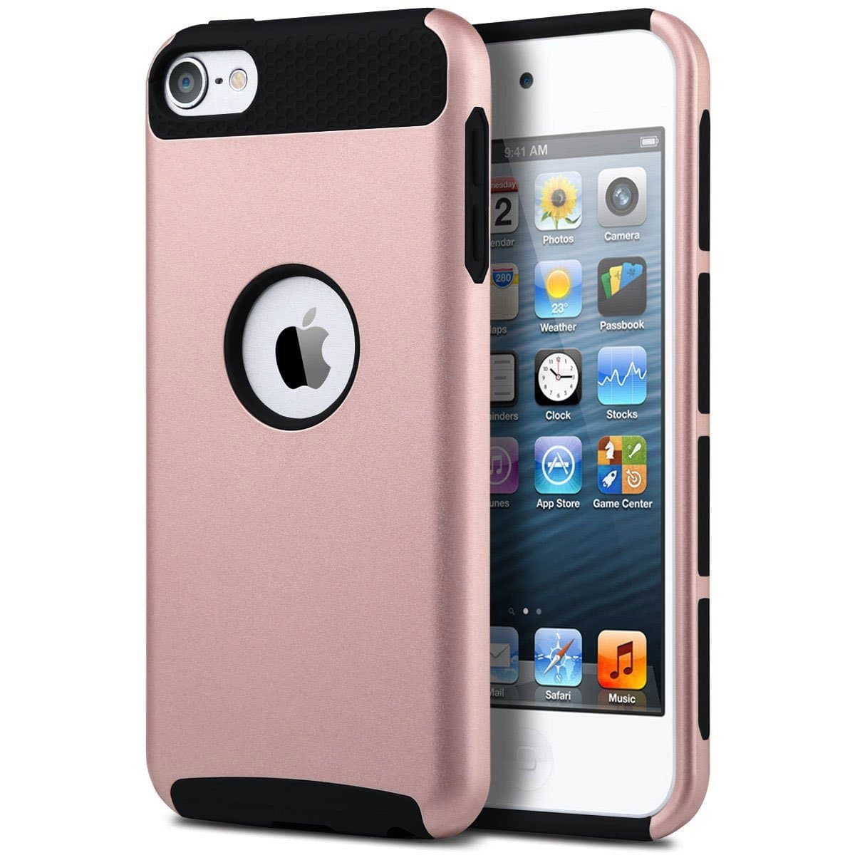 iPod Touch 6 Case, iPod Touch 5 Generation Case, 2 Pieces Style Hybrid Hard Cover for Apple iPod Touch 5/6 Generation -Rose Gold+Black