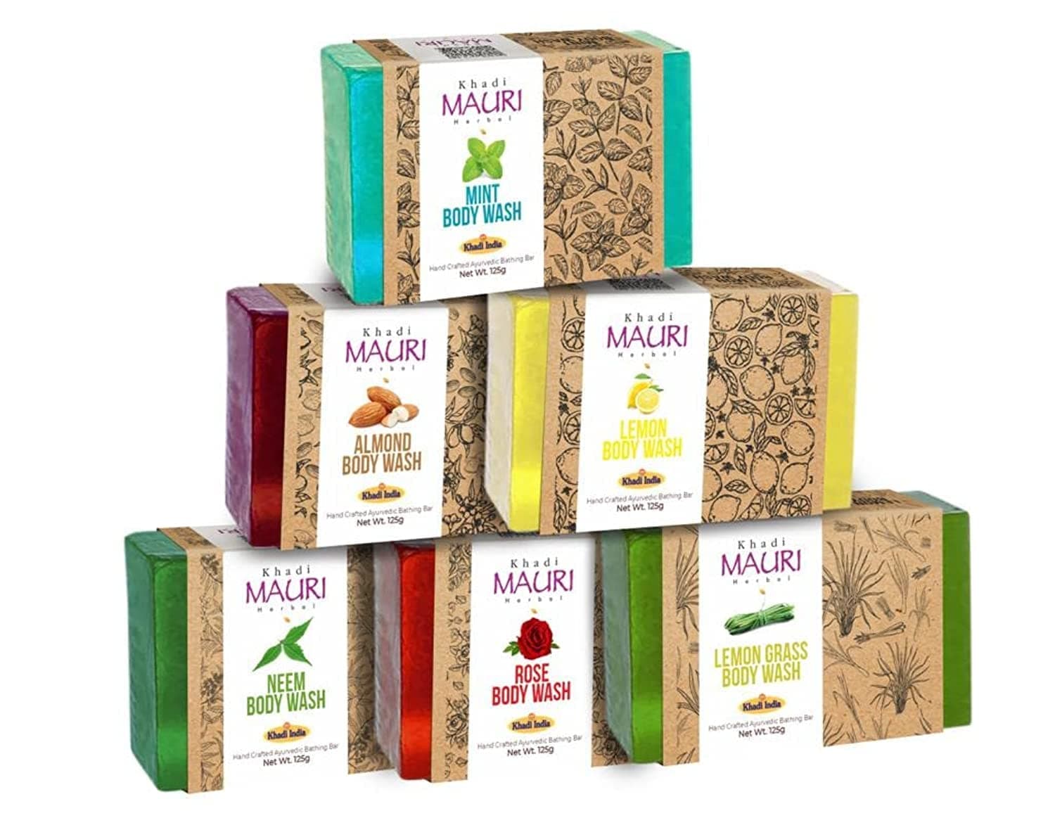 Assorted Ayurvedic Soaps Combo For Glowing Skin, 125 Gm (Pack Of 6)