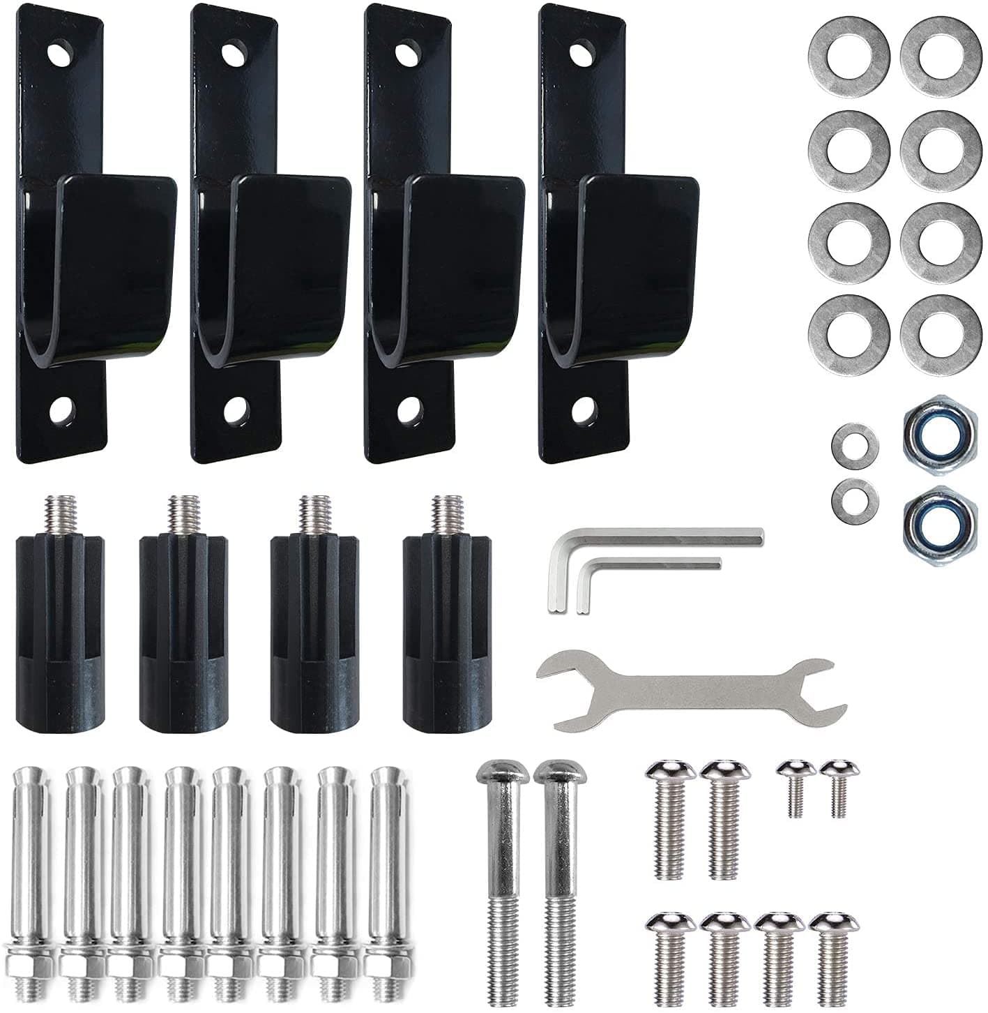 BESTHLS 4 Pack of Wall Mounted Iron J Hooks with Multiple Types of Screws for Wall Mounted Pull Up Bar Chin Up Bar Station