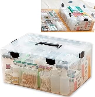 Premify Large Plastic Medical Storage Box, Family Emergency Medical Travel Kit, Child Proof Medicine Box Organizer Pill Case With Compartments And Handle, Medicine/Toys/Tools Storage Organiser