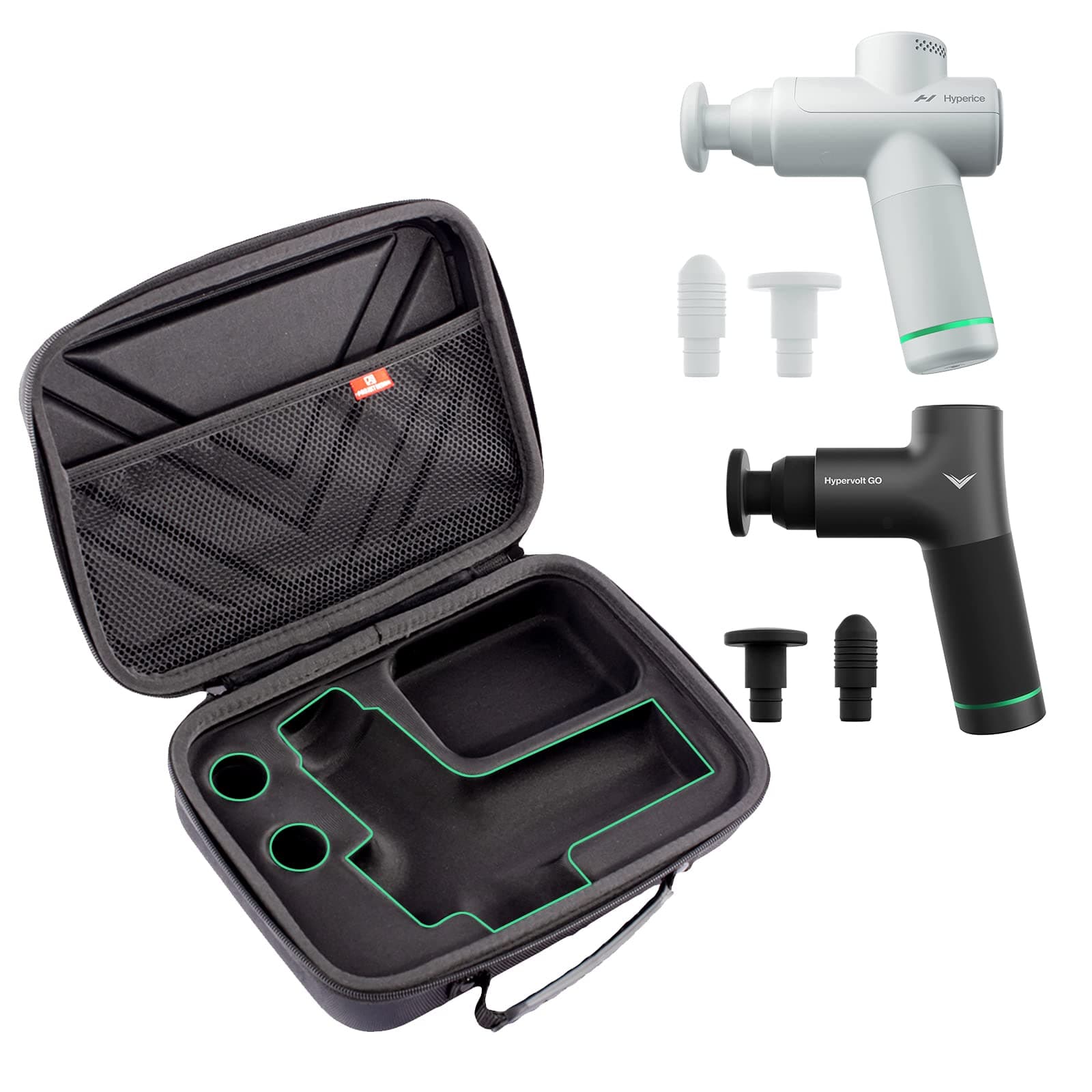 Hypervolt GO 2/GO Massage Device Carrying Case, Waterproof, Shock Resistant, Sporty, Unisex, Black, 4 Compartments, Shoulder & Web Handle, Plastic, Mesh Pocket, Amazon Home & Kitchen