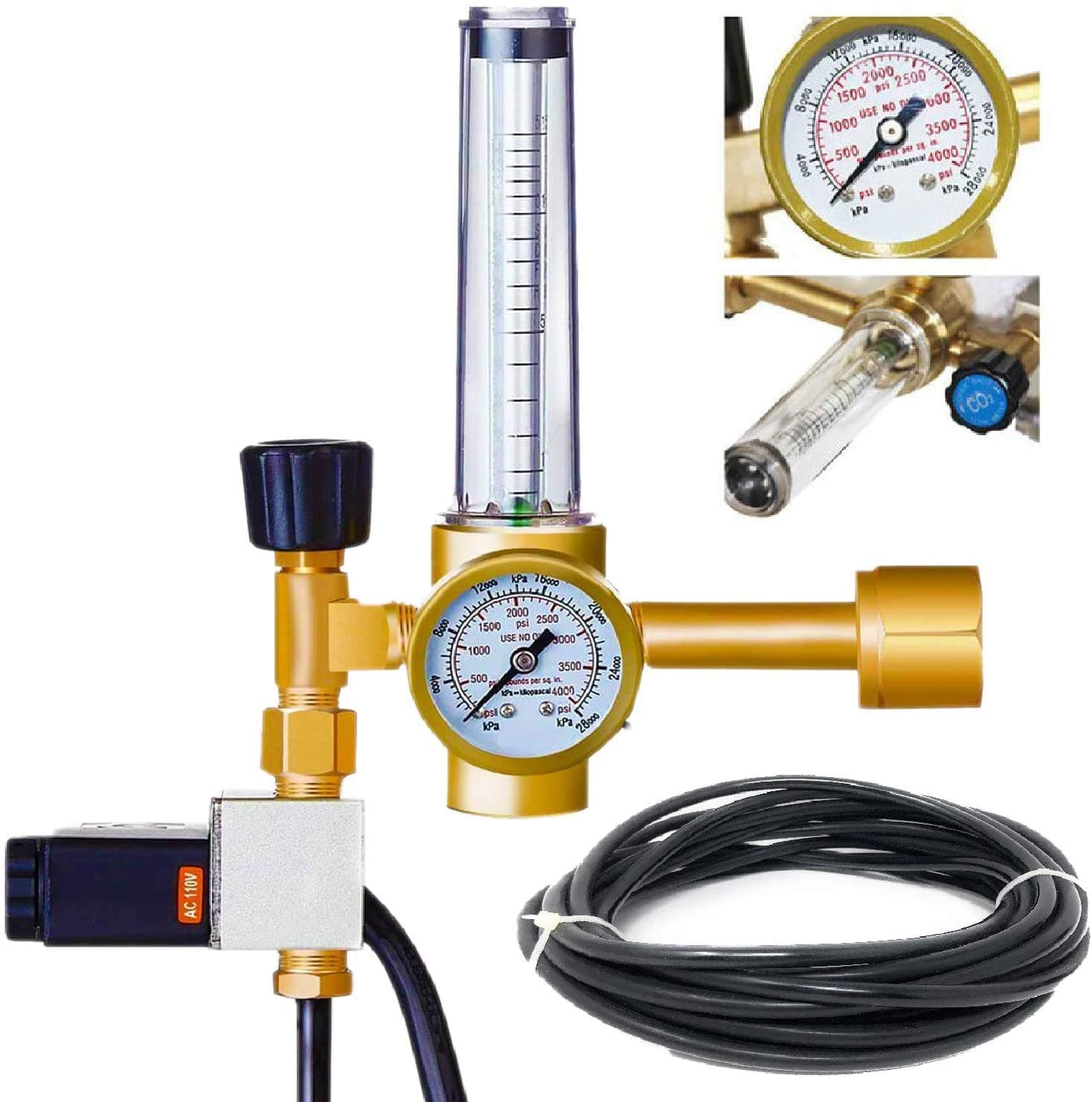 03 Hydroponics Co2 Regulator Emitter System with Solenoid Valve Accurate and Easy to Adjust Flow Meter Made of Brass - Shorten up and Double Your Time for Harvesting
