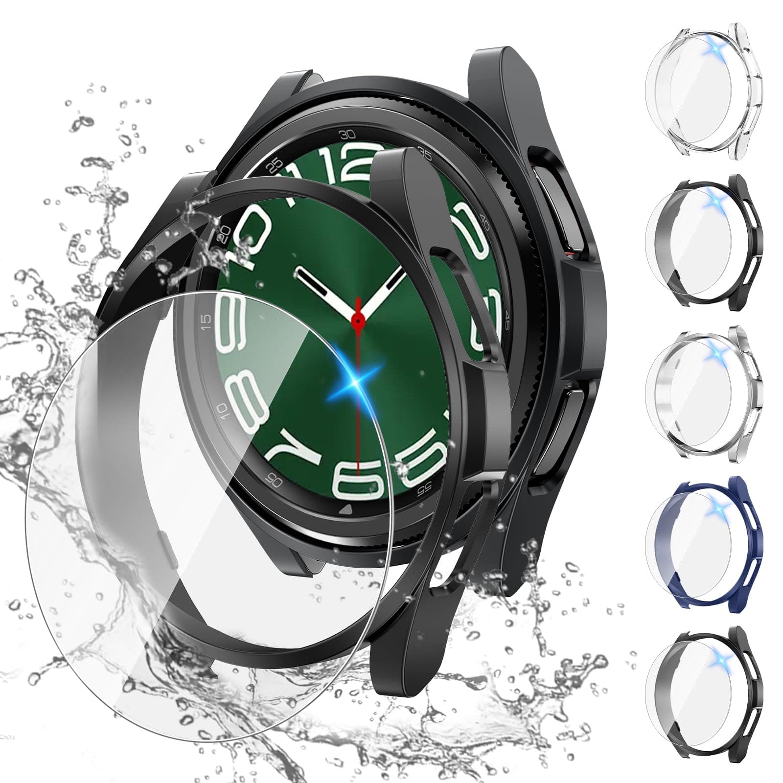 Multipack for Samsung Galaxy Watch 6 Classic Screen Protector Case 43mm, Hard PC Bumper/HD Anti-Fog Tempered Glass Protective Film, Face Cover Set, Galaxy Watch 6 Classic Case for Women Men
