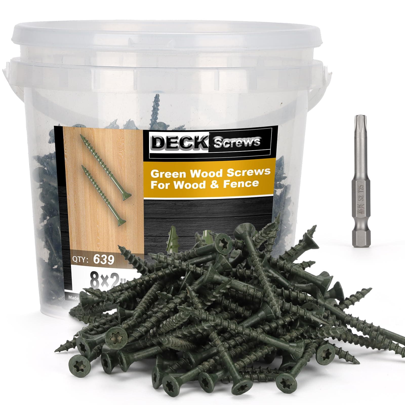 Deck Screws #8 x 2’’, T25 Star Torx Drive Flat Head Wood Screws, Green, 5lb