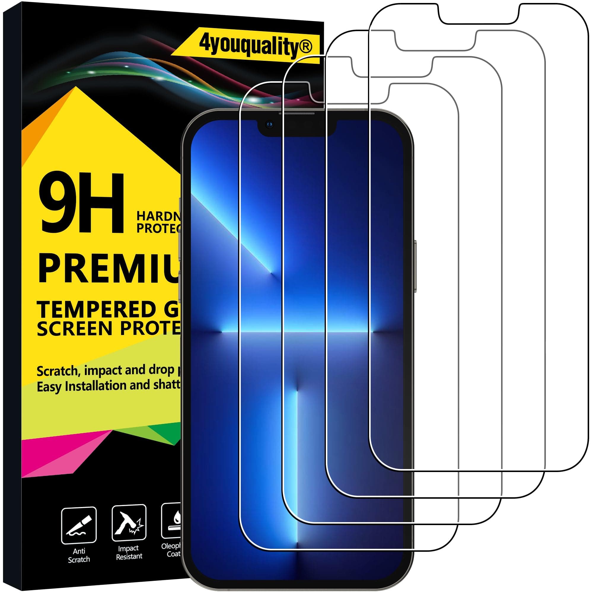 [4-Pack Screen Protector for iPhone 14 Plus, iPhone 13 Pro Max (6.7-Inch), Tempered Glass Film, [LifetimeSupport][Anti-Shatter][Anti-Scratch][Impact-Protection]