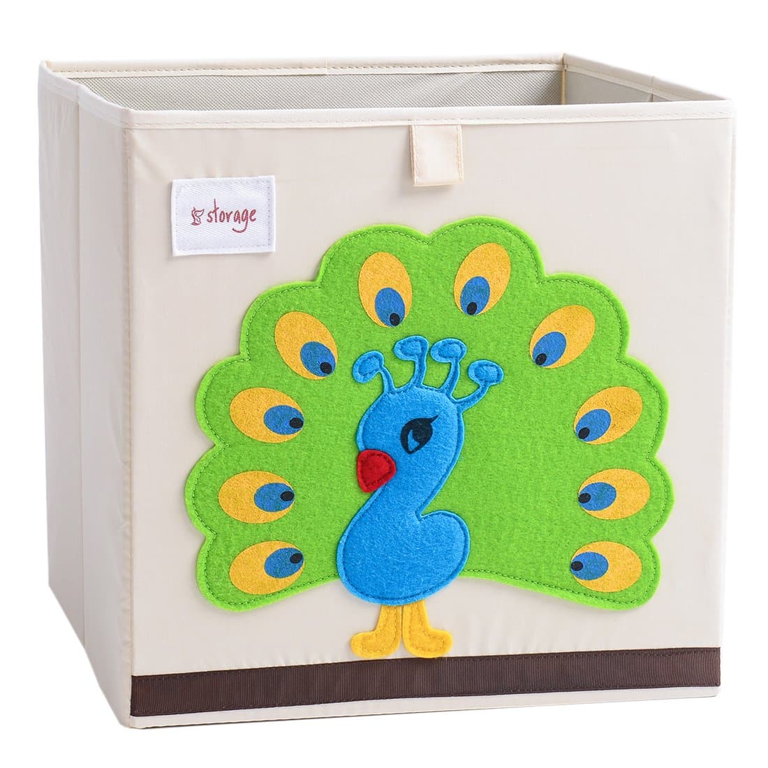 DODYMPSFoldable Animal Canvas Storage Toy Box/Bin/Cube/Chest/Basket/Organizer For Kids, 13 inch (Peacock)