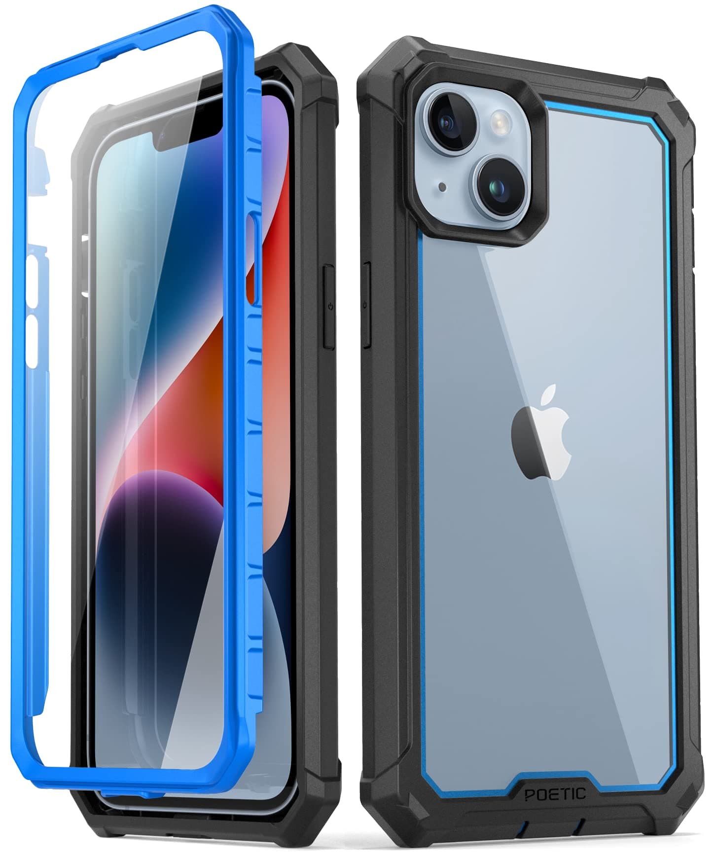 Poetic Guardian Case Compatible with iPhone 14 Plus 6.7 Inch, [20FT Mil-Grade Drop Tested] Full-Body Shockproof Protective Rugged Clear Cover Case with Built-in Screen Protector, Blue/Clear