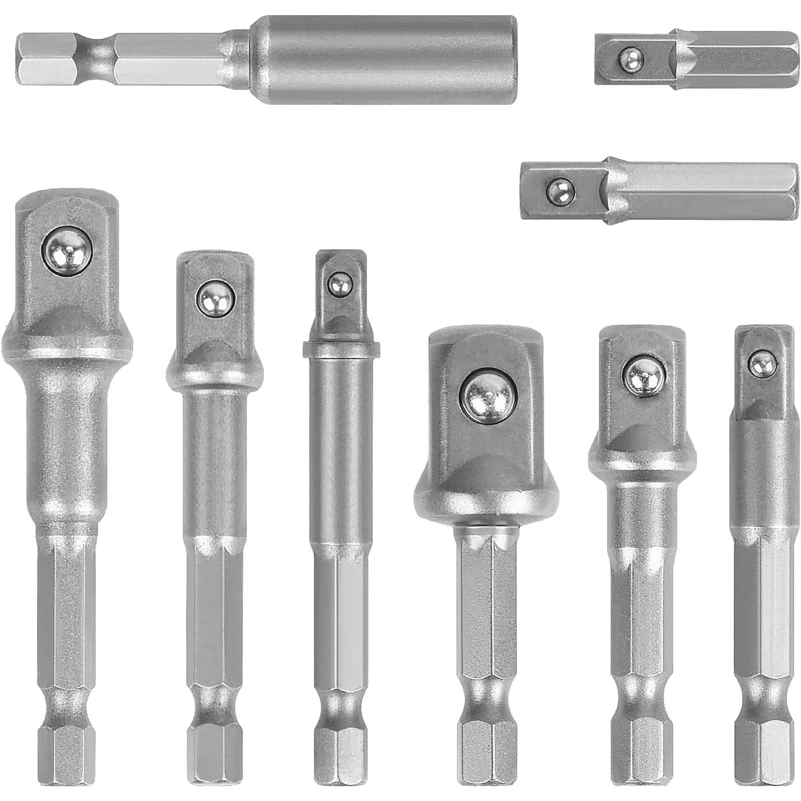 9-Piece Impact Socket Adapter Set, 1/2" 3/8" 1/4" Impact Adapter, Power Bit Extension, Square to Hex Bit Holder, Socket Wrench Adapter