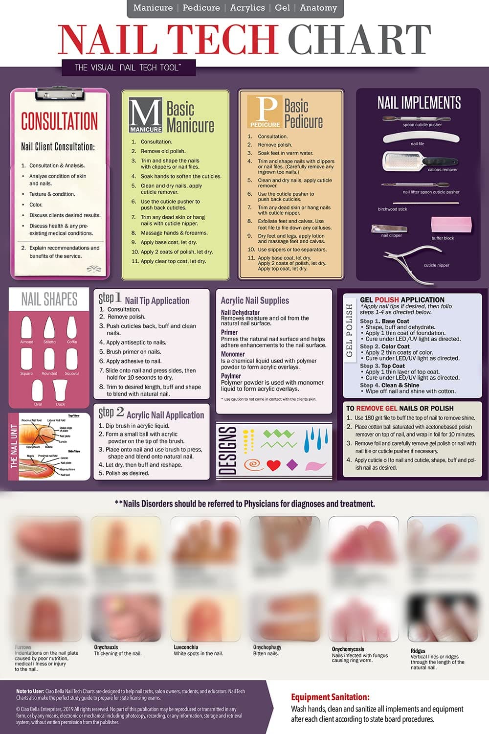 Educational Nail Tech Laminated Poster 18" x 27" Inch, Great For Professional Nail Techs, Students, Or Teachers/Educators, Covers Manicure's, Pedicure's, Acrylics, Gel & Anatomy & More