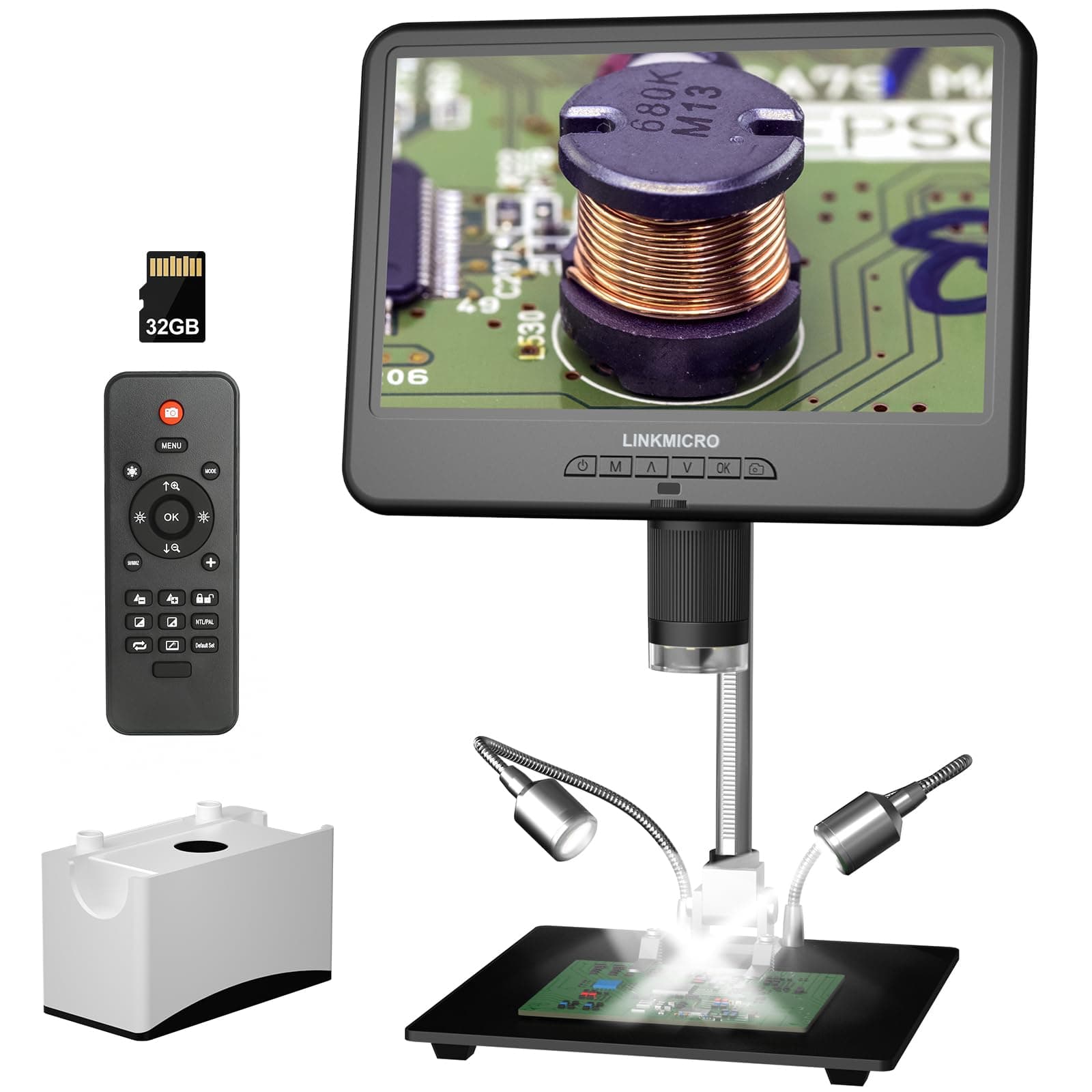 LM210 10.1'' LCD Coin Digital Microscope Full View for Error Coins, Soldering Microscope Camera for Electronics Repair, 260X Adults Coin Magnifier with Lights, 12.6'' Stand, 32G