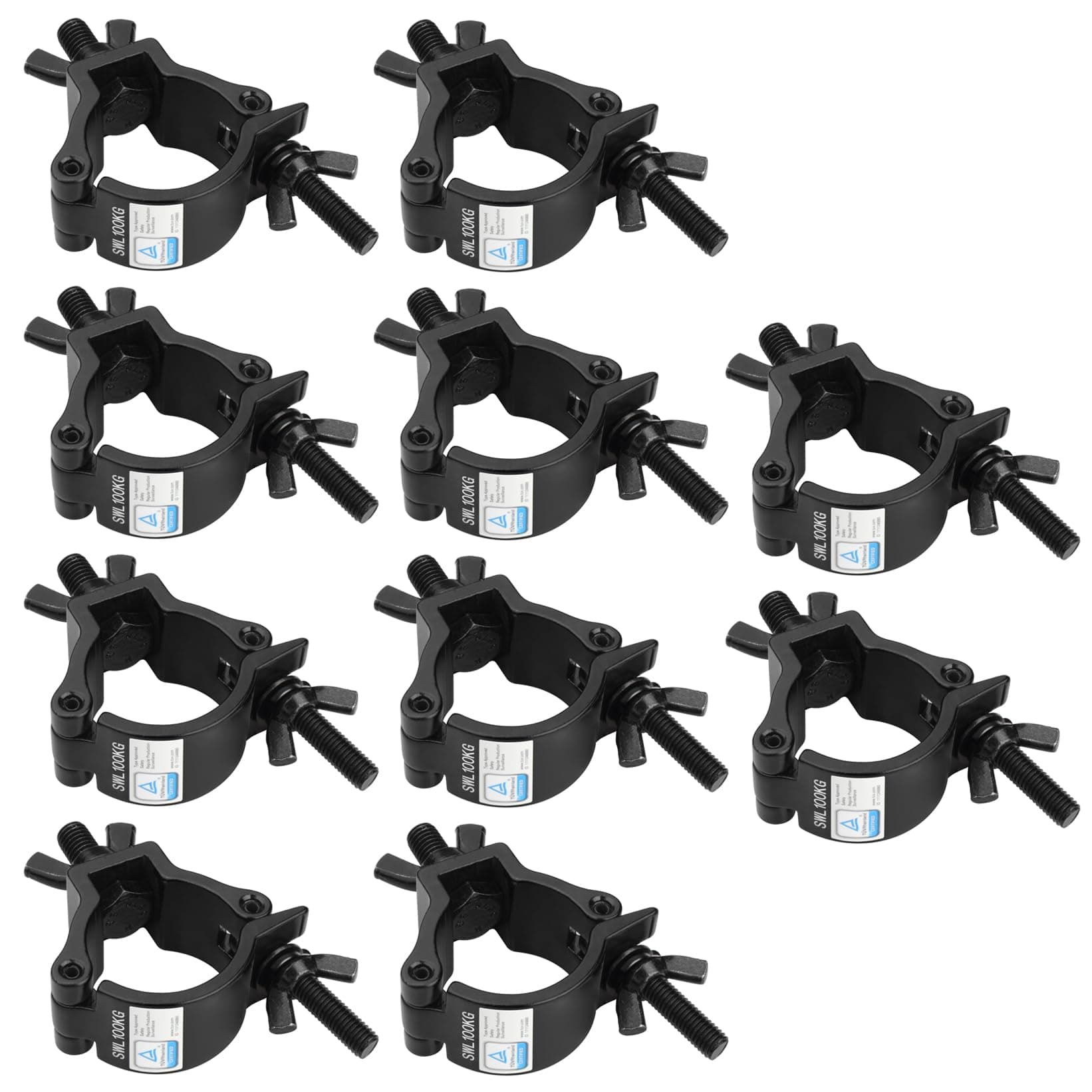 GBGS 10 Pack Black Truss Clamps,Aluminum Alloy DJ Light Clamp,Fits O.D. 2 Inch Truss for Stage Lighting Projector Par Lights,Max Load 220lb,TUV Certificated ID:1111246880