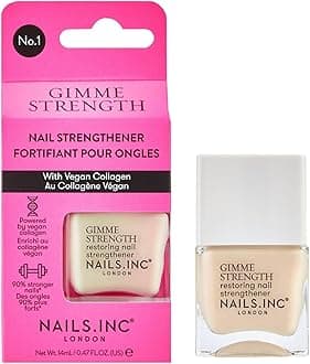 Nails Inc Gimme Strength Nail Treatment, Restoring Strengthener, Vegan Collagen, Shimmering Nail Highlighter, Durable & Strong Nails, Promote Nail Health, Cruelty Free, Vegan, 14 ML