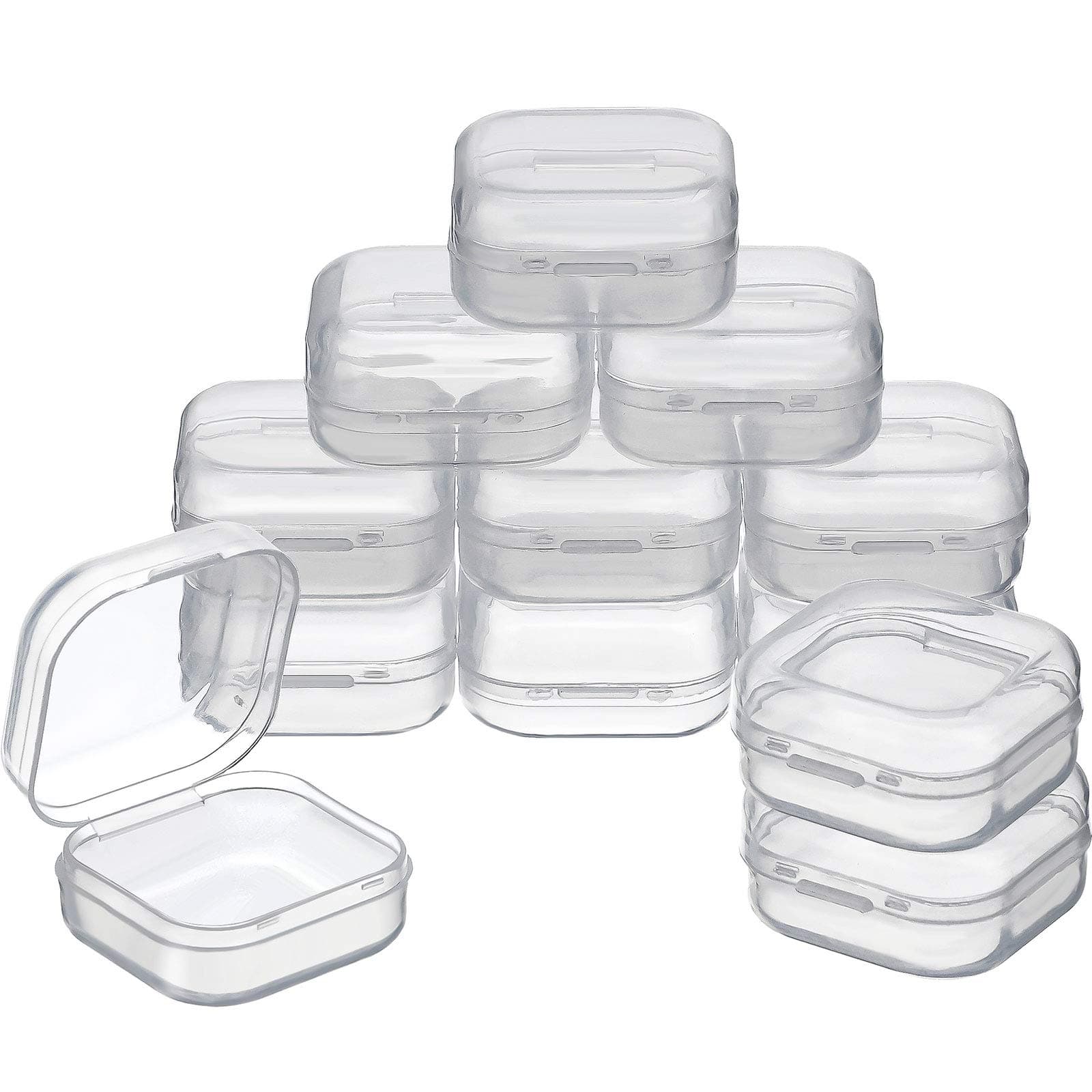 SATINIORSATINIOR 12 Pack Clear Plastic Beads Storage Containers Box with Hinged Lid for Beads and More (1.38 x 1.38 x 0.71 Inch)