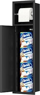 Qeke Recessed Toilet Paper Holder, SUS304 Stainless Steel Rustproof Recessed Toilet Paper Holder with Storage Cabinet, in Wall Tissue Paper Holder for Bathroom, Matte Black, 4.7" Depth