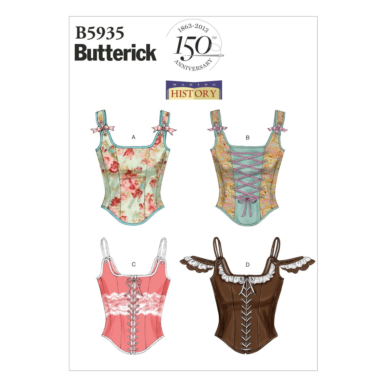 Butterick Patterns B5935 Size AX5 4 - 6 - 8 - 10 - 12 Misses' Corset, White