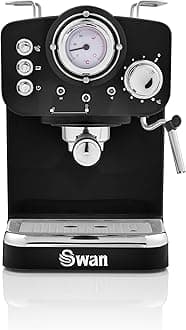 Swan SK22110BN Retro Espresso Coffee Machine with Milk Frother, Steam Pressure Control, 1.2L Detachable Water Tank, 1100W, Retro Black