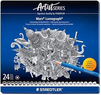 STAEDTLER 100 G24 Mars Lumograph Graphite Pencils for Drawing & Sketching - Assorted Degrees, 12B-10H (Tin of 24), Blue