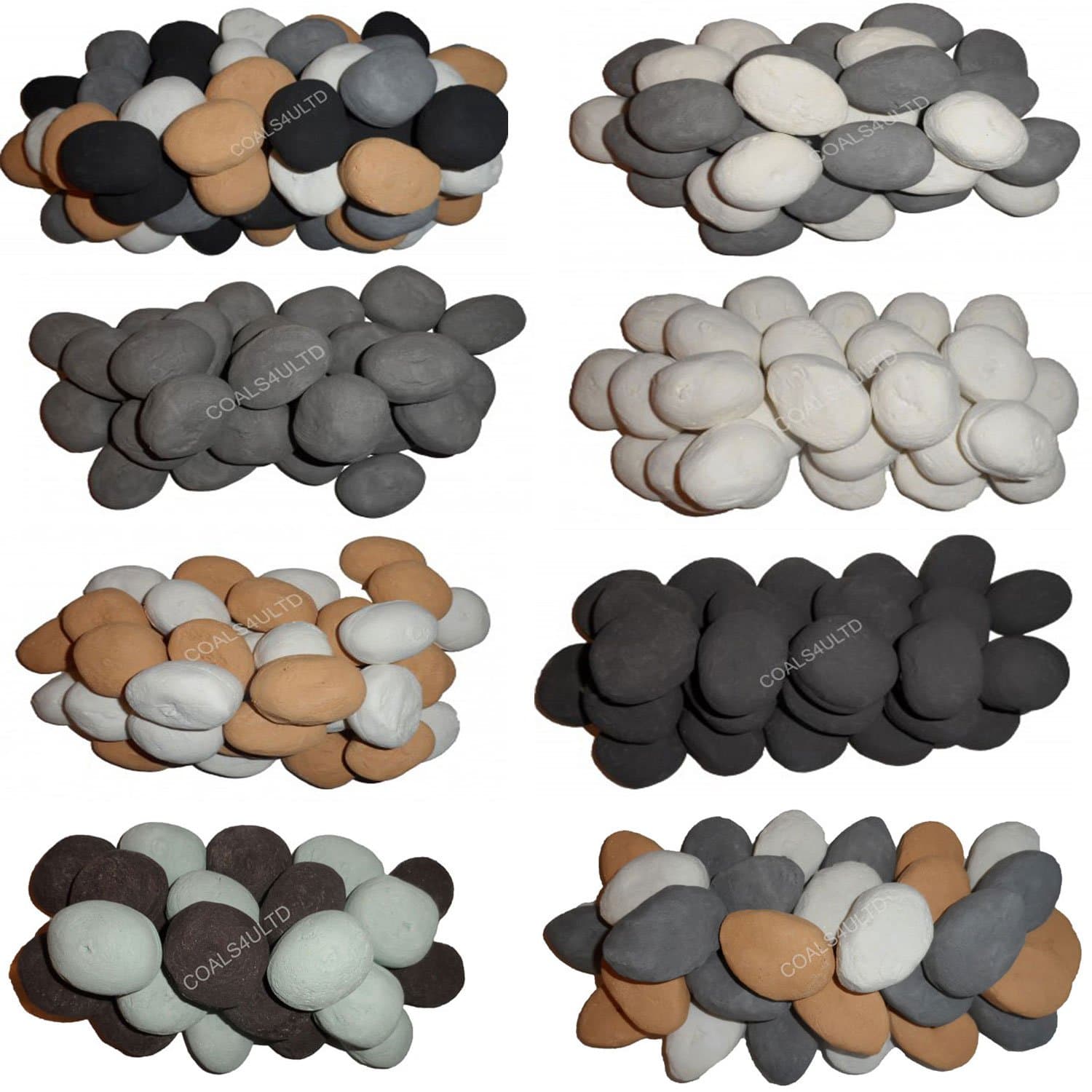 Multicolour Ceramic Pebbles, 30 Fire Stones for Gas Fire, LPG Fire, Electric Fireplace & Bio Ethanol Burner, Heat-Resistant Fuel Effect Pebbles in White, Grey, Beige, Black
