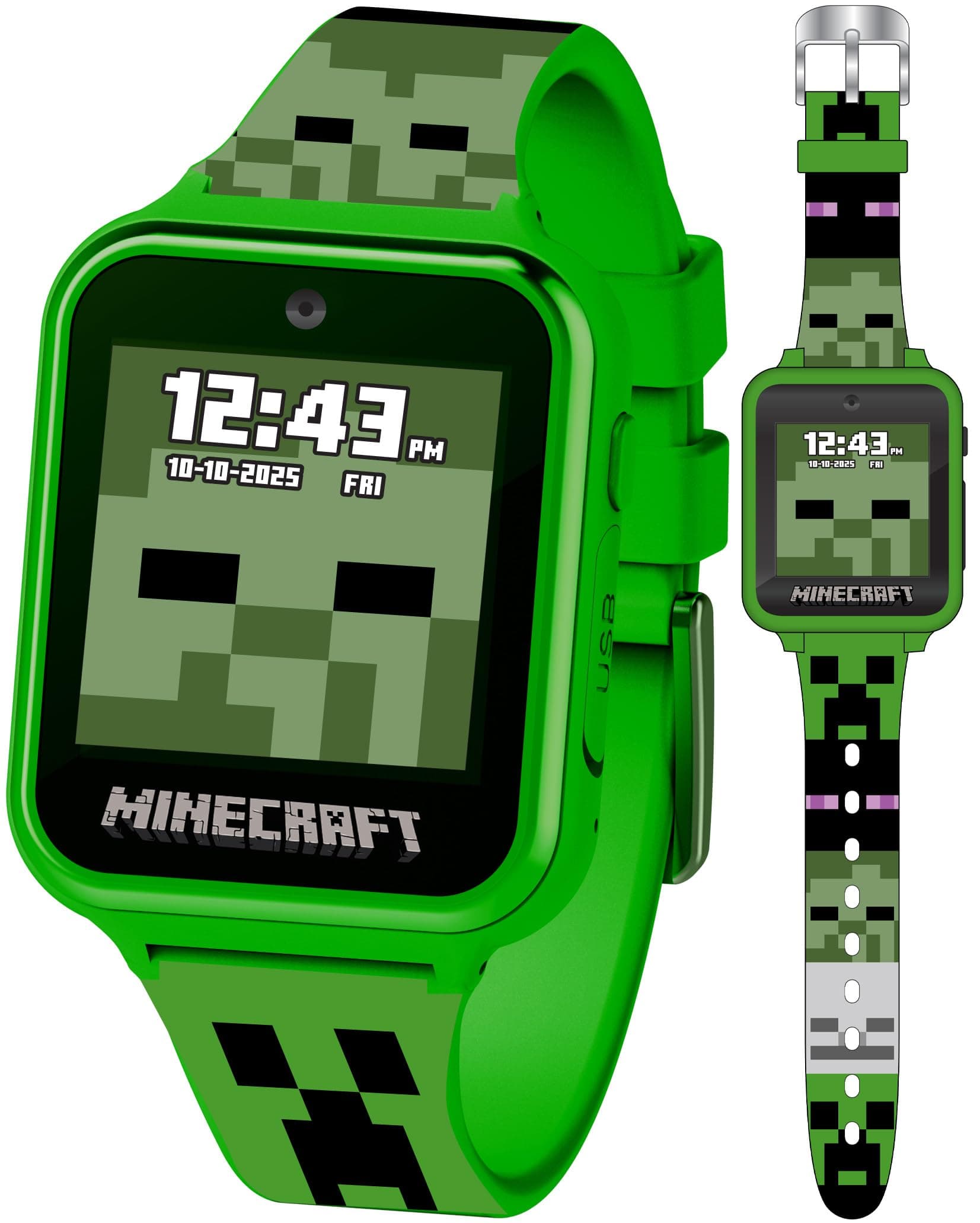 Minecraft Kids Smartwatch - Interactive LED Screen Watch with 10 Custom Watch Faces, Games, Camera, Alarm, Step Tracker & More - Fun Tech Gift for Boys and Girls - Fits Wrists 5.5'' to 8.0"