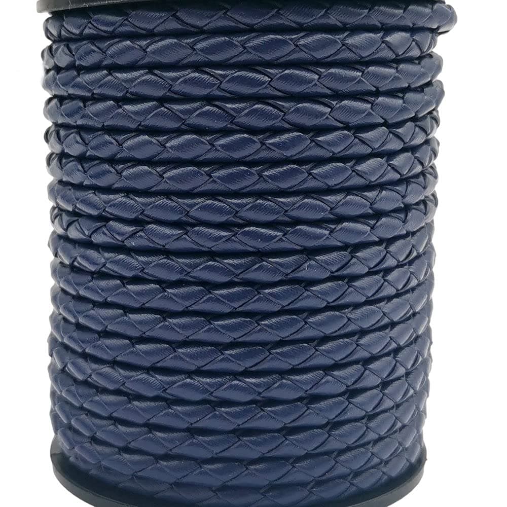 5 Yards 3mm Braided Leather Strap Round Folded Leather Cord Bracelet Necklace Making Bolo Tie (Dark Blue)