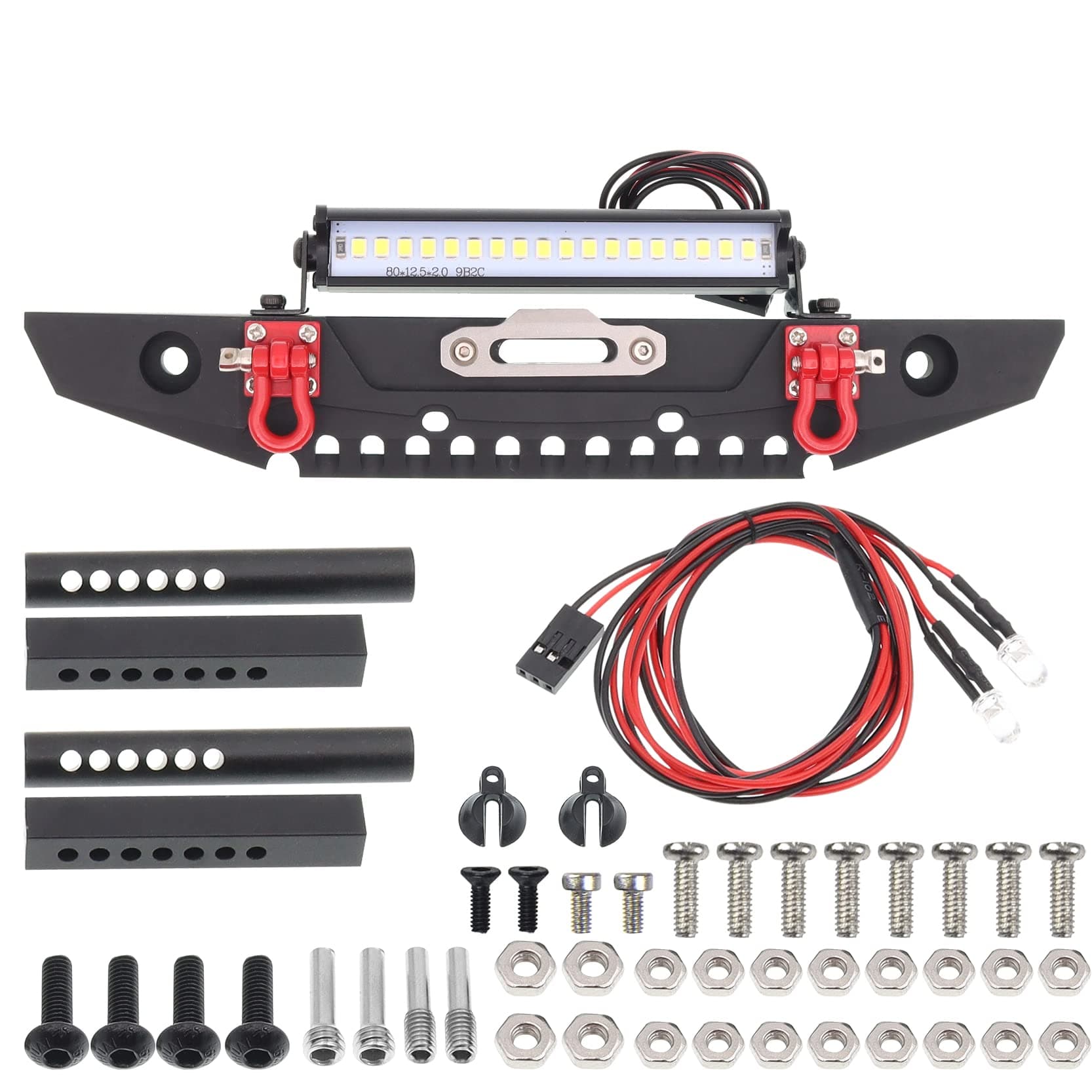 Metal Front Bumper with LED Light RC Winch Mount Seat Compatible with Traxxas TRX-4 TRX4 Axial SCX10 90046 90047 RC4WD D90 TF2 1/10 RC Crawler Car Upgrade Part