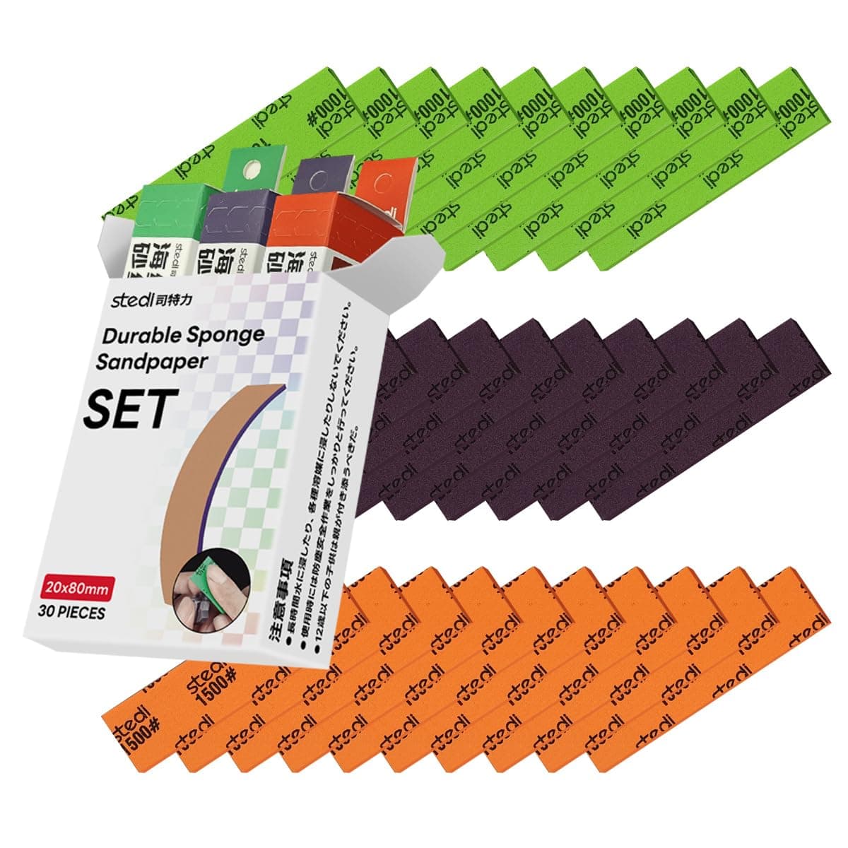 Sanding Sponge for Model Gundam Building,3mm Hobby Model Tools Hand Sanding Block Waterproof Wet Dry Reuse #1000#1200#1500 Grit Sandpaper, 30 Sheets