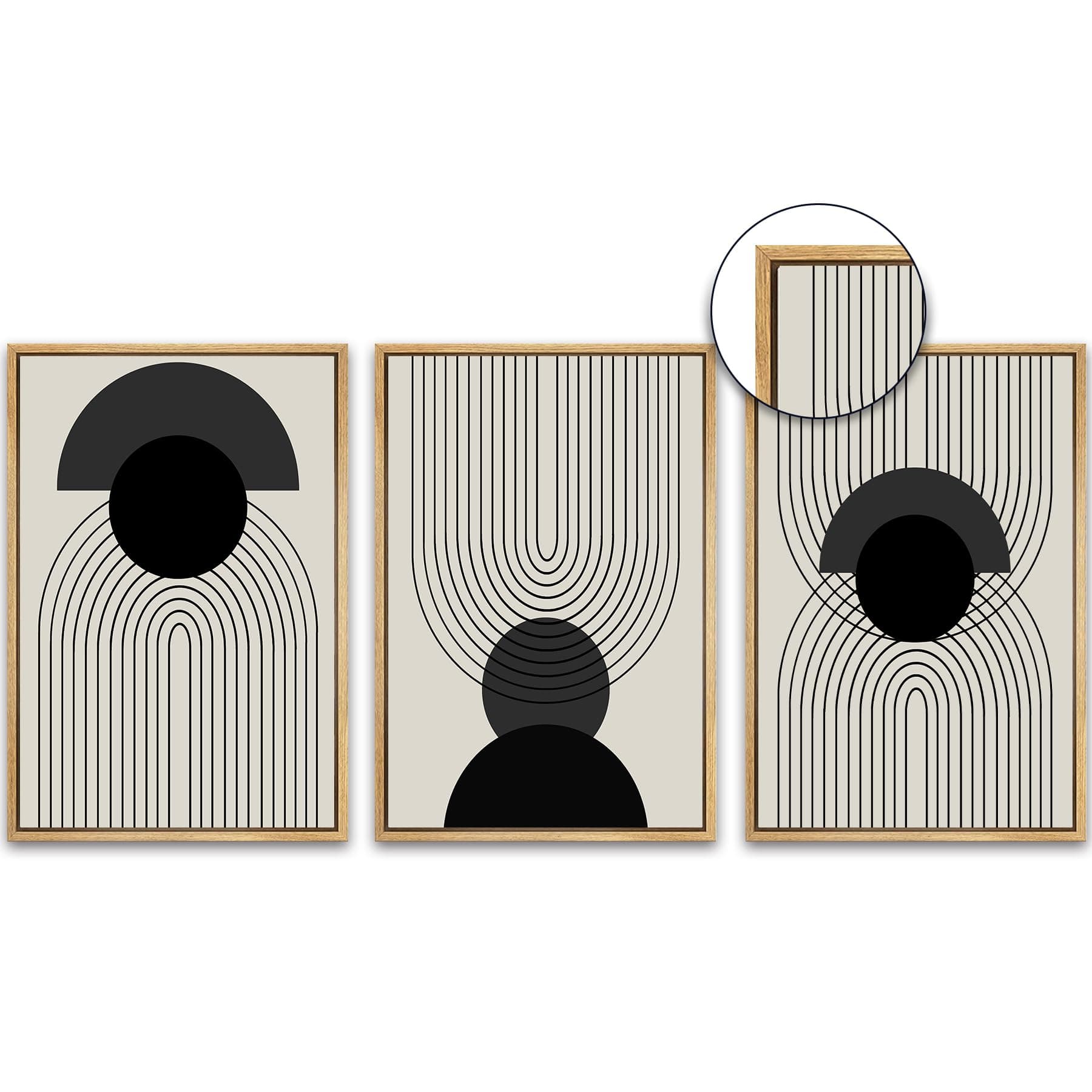 SHENIFY Black Boho Wall Art 𝗙𝗿𝗮𝗺𝗲𝗱 Wood Abstract Boho Wall Decor Mid Century Modern Decor Minimalist Bohemian Bedroom Decor Canvas Prints Ready To Hang for Living Room,12"x16"x3pcs(FRAMED)