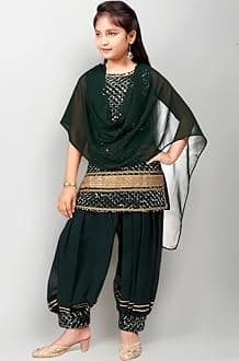 Aarika Girls Ethnic Wear Navy Blue Colour Sequin Embroidery/Lace Work Georgette Kurti Patiala Set With Dupatta