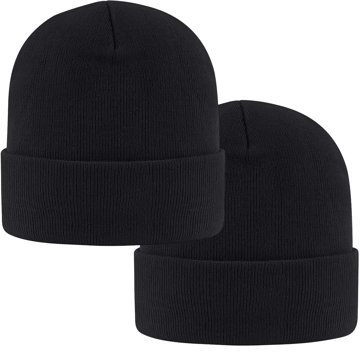 2-Pack Mens Daily Beanie Hat Classic Cuffed Plain Skull Knit Winter Hat Cap for Men & Women Warm Snug Slouchy Soft Headwear Unisex