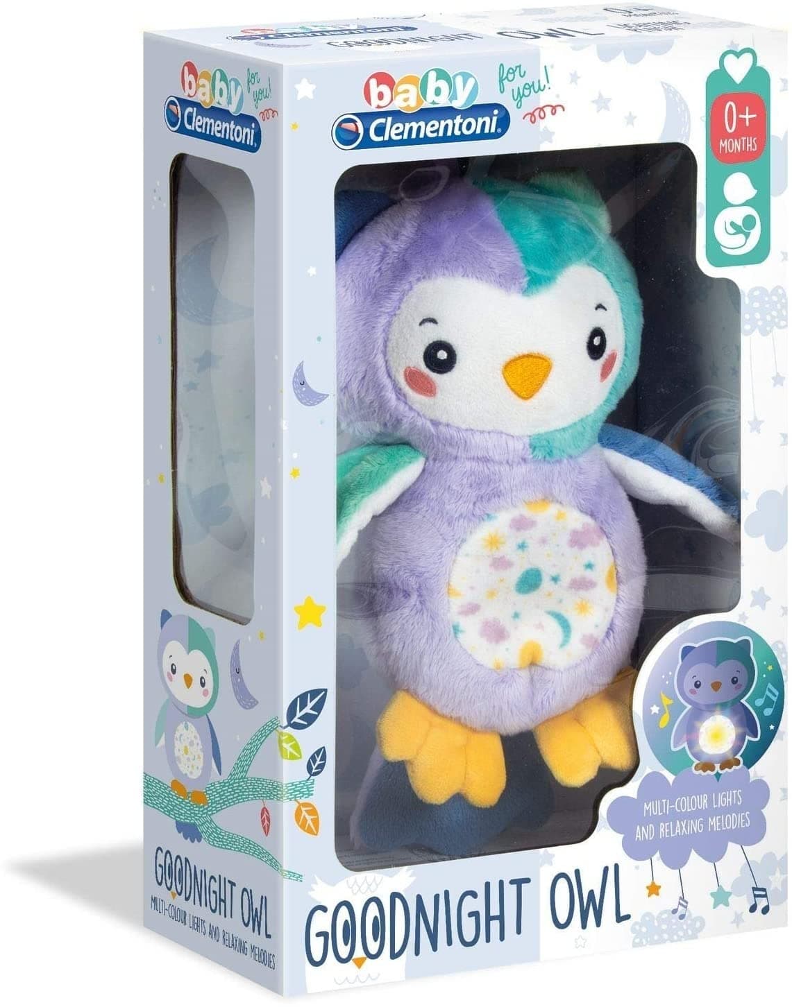 Clementoni - 17268 - Night Owl Light Up Plush for babies, ages 0 months plus