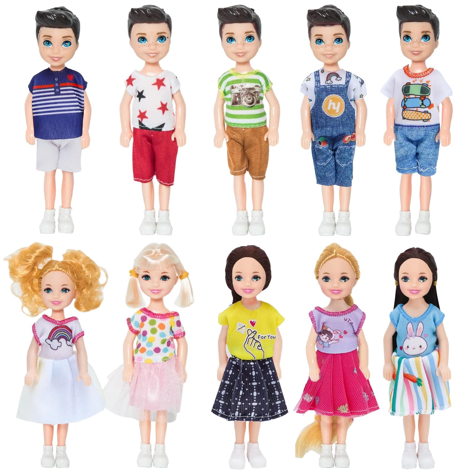 ONEST 10 Sets 5 Inch Mini Dolls with Doll Clothes Party Grown Outfits Doll Accessories for Kids