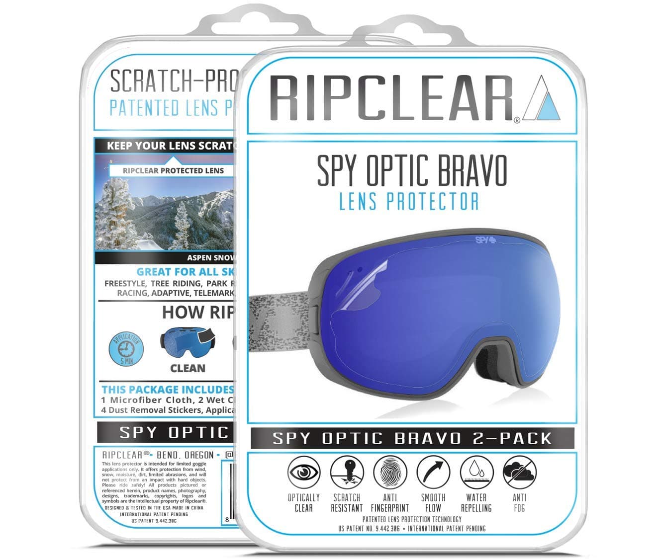 RIPCLEAR Lens Protector for Spy Optic Bravo Goggles - Protect Your Lens from Scratches While You Ride, Crystal Clear USA Military Grade Protection, 2 Pack
