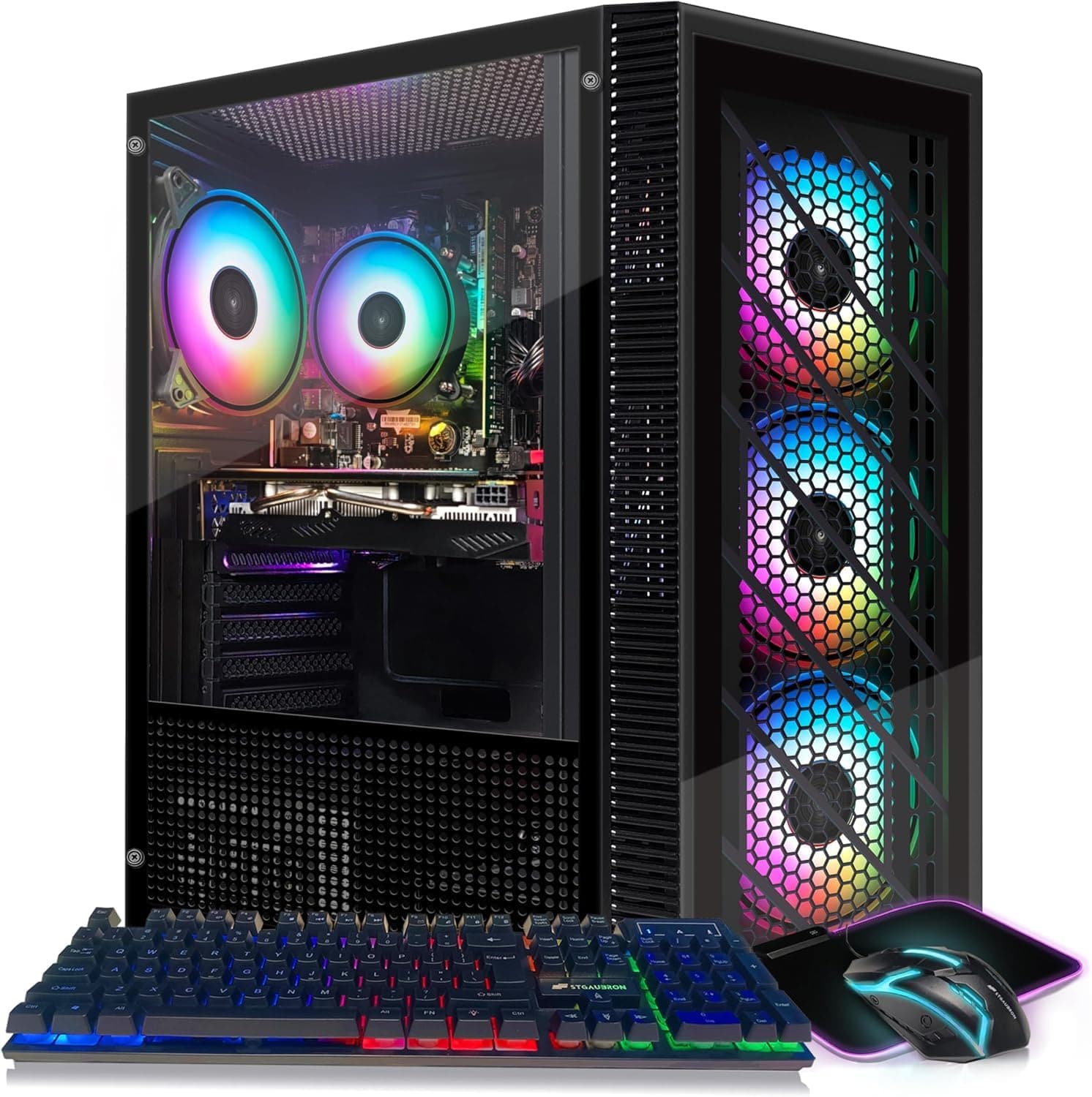 STGAubronGaming PC Computer Desktop, Intel Core i5-9400F up to 4.1GHz, Radeon RX 580 16G, 16G DDR4, 1T SSD, 600M WiFi, BT 5.0, RGB Fan x 4, Windows 11 Home
