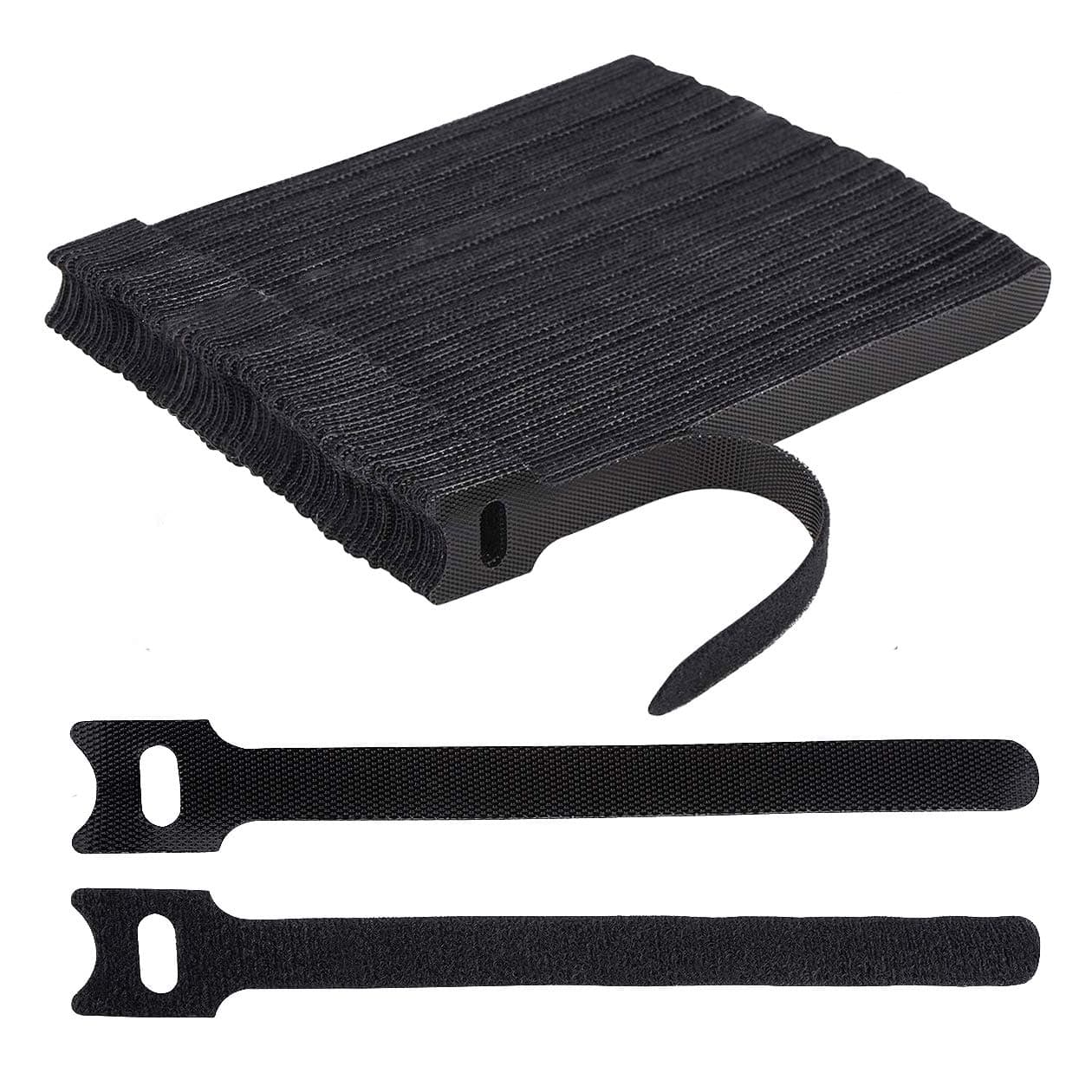 – 100 x Black Adjustable Reusable Cable Straps, Hook and Loop , Long Cable Ties