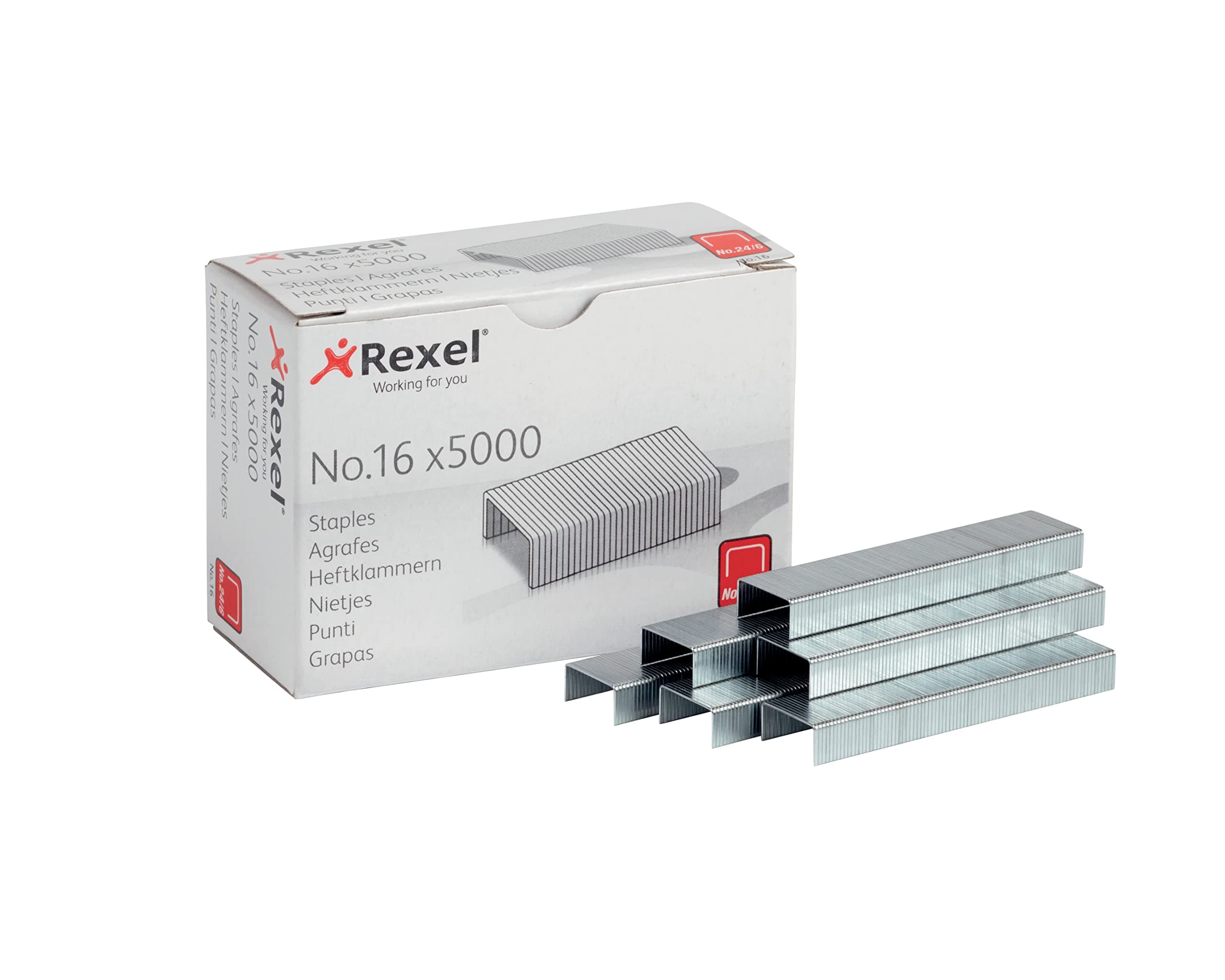 503654 No.16 24/6 mm Standard Staples, For Stapling up to 20 Sheets, Use with Desktop Staplers and Pliers, Box of 5000, 6010