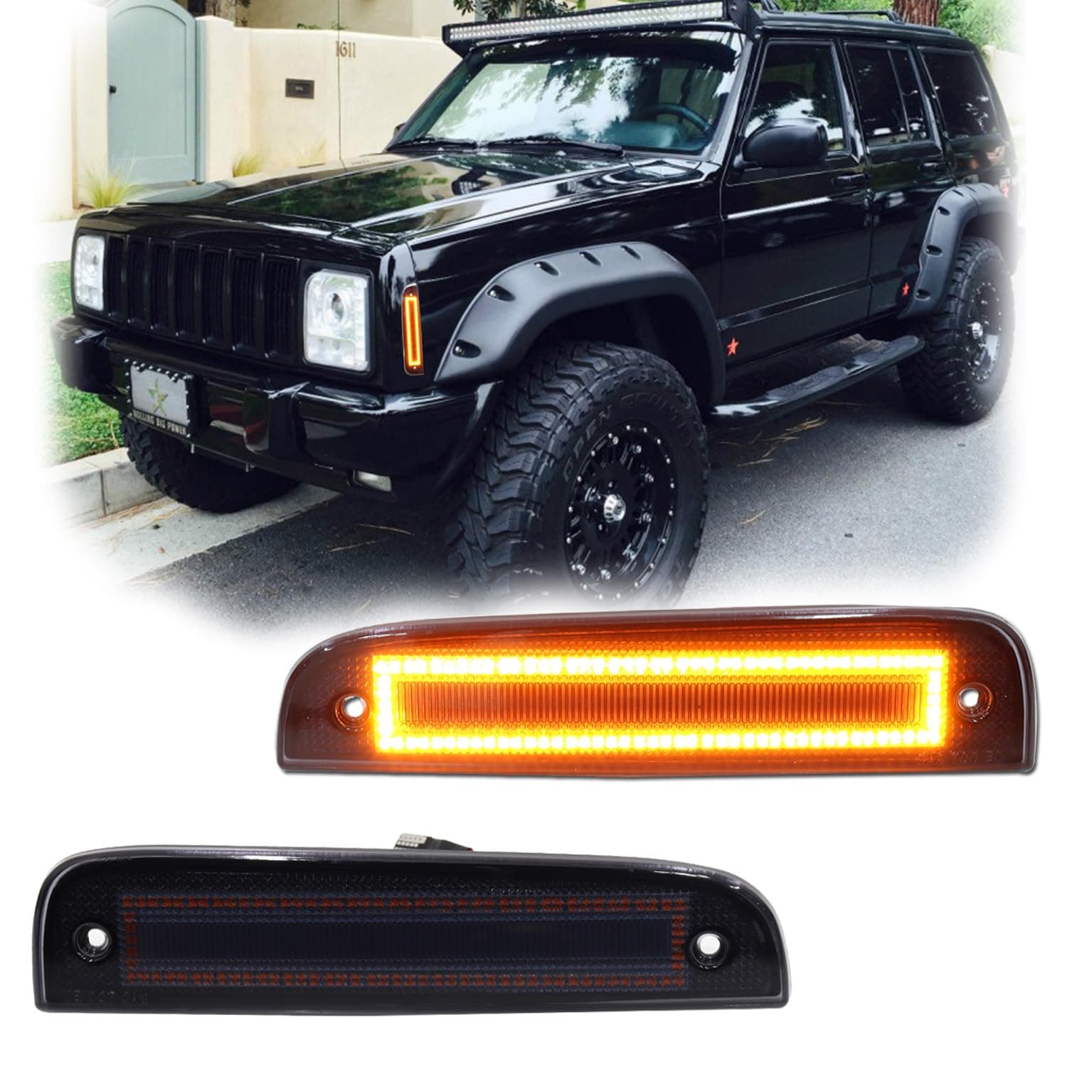 𝟮𝟬𝟮𝟰 𝗨𝗽𝗴𝗿𝗮𝗱𝗲 2 PCS LED Front Side Marker Lights for Jeep Cherokee XJ 1997-2001, Bumper Corner Parking Signal Lamps Smoked Lens, Jeep Cherokee Accessories - Amber Lens