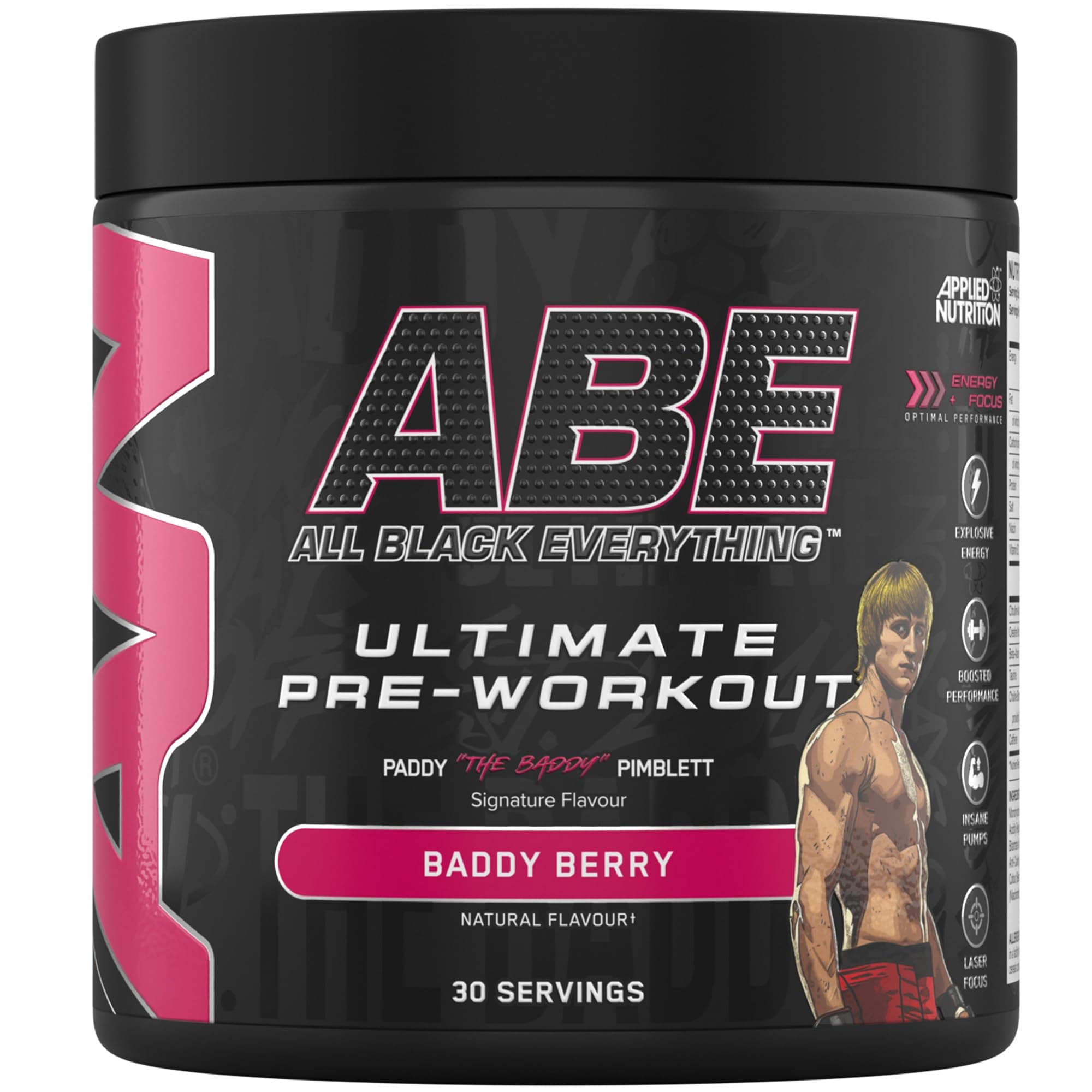 ABE Pre Workout - All Black Everything Pre Workout Powder, Energy & Physical Performance with Citrulline, Creatine, Beta Alanine (375g - 30 Servings) (Baddy Berry)