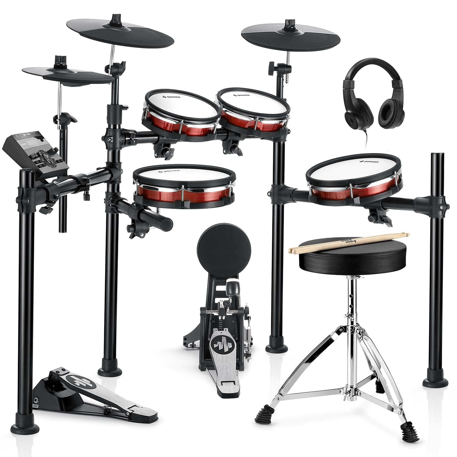 Donner DED-200 MAX Electronic Drum Set with Industry Standard Mesh Heads, 10 Inch Snare, 10 Inch Tom3, 12 Inch Crash, 450+ Authentic Sounds for Optimal Performance and Feel