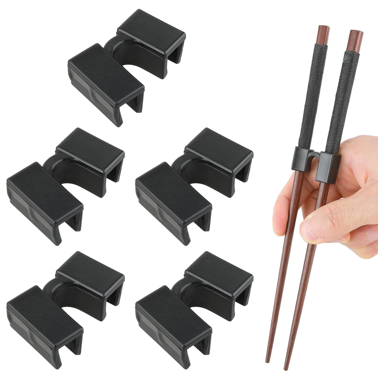 Reusable Chopstick Helper, Mabor 5 Pieces Training Chopsticks Hinges Connector Training Chopstick Learning for Adults, Beginner, Trainers or Learner (Black)
