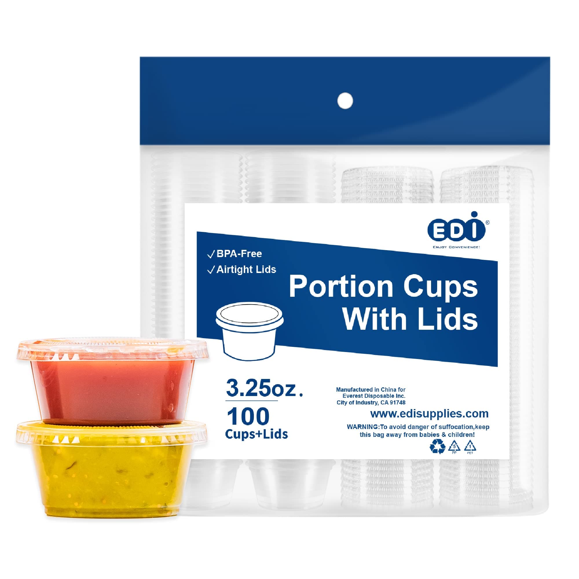 Clear Disposable Plastic Portion Cups with Leakproof Lids | Jello Shot & Condiment Cups | 3.25 OZ, 100 Sets | BPA Free & Recyclable