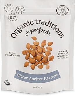Organic Traditions Apricot Kernels, Organic Apricot Seeds, Sundried Sweet and Bitter Taste, Vegan, Source of Vitamin B17, Non GMO, Whole Foods Delivery, Plant Based for Snacking and Blending, 16 oz