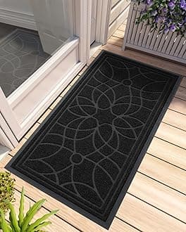 DEXI Front Door Mat, Welcome Mat Heavy Duty Non Slip Low Profile Outside Doormat for Entryway, Patio, Garage, High Traffic Areas, 2'x4', Black