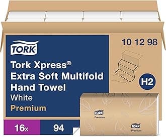 Tork Extra Soft Multifold Hand Towels White with Blue Leaf Print, H2 Dispenser Compatible 16 Packs x 94 Towels (101298)