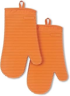 Ribbed Soft Silicone Oven Mitt 2-Pack Set, Honey, 7.5"x13"